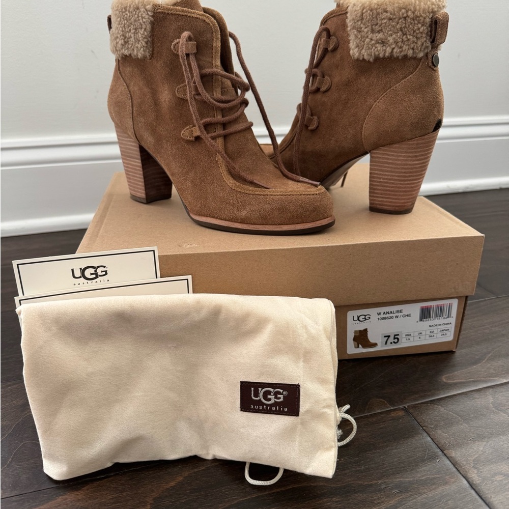 UGG Women's Tan Heeled Boots Like New Analise Chesnut